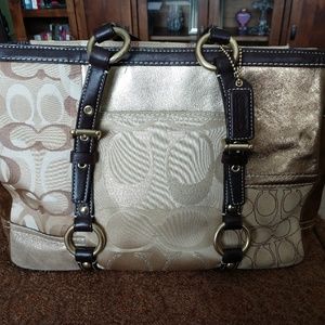 Coach gold/brown patchwork tote